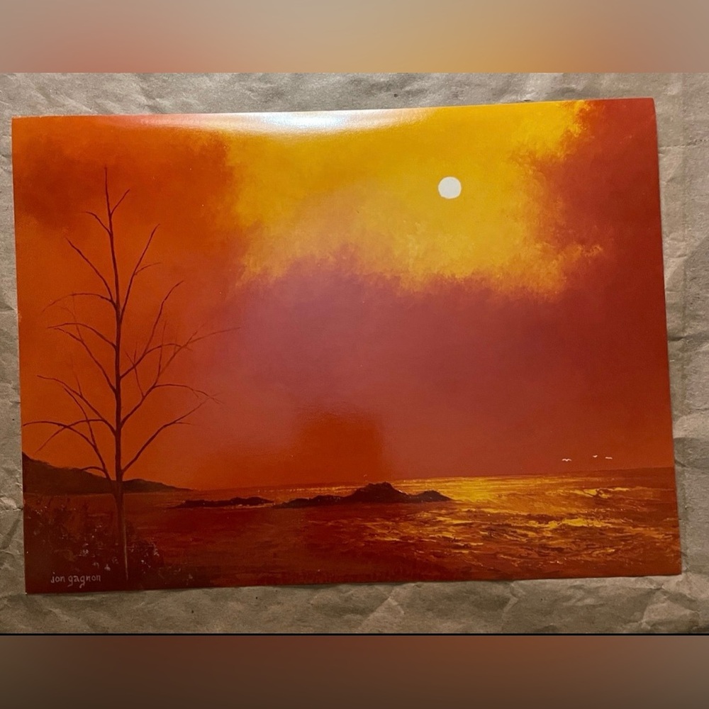Jon Gagnon Vintage Art Print Orange Sea Landscape
